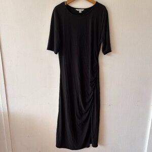 Ophelia Roe Maxi Dress Womens Medium Black Ribbed Ruched Minimalist Vamp Punk